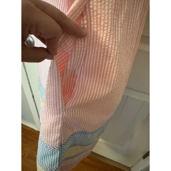 Saybury Vintage 80's Gingham Seersucker Zip Up Patchwork Tiered House Dress XS - Picture 4 of 10